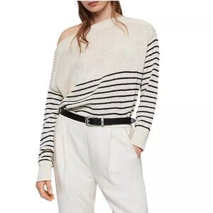 All Saints Cream and Black Off-Shoulder Sweater